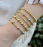18K Plated Rose Silver Beads Adjustable Bracelet Set