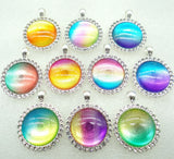 Natural Stone Quartz Crystal Opal lapis Unakite Round Shaped Pendant