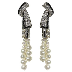 Freshwater Cultured Pearl Earrings with Zircon Inlay