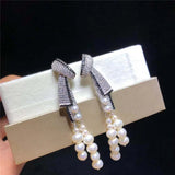 Freshwater Cultured Pearl Earrings with Zircon Inlay