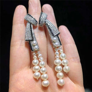 Freshwater Cultured Pearl Earrings with Zircon Inlay