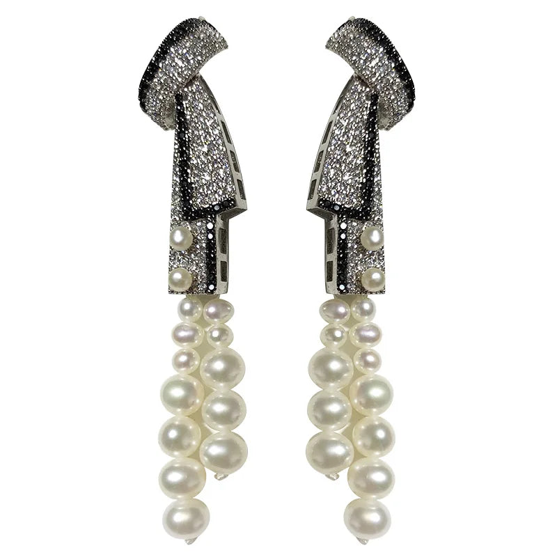 Freshwater Cultured Pearl Earrings with Zircon Inlay