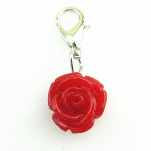 100pcs Red Rose Flower Dangle Charms With Lobster Clasp Pendants DIY Jewelry
