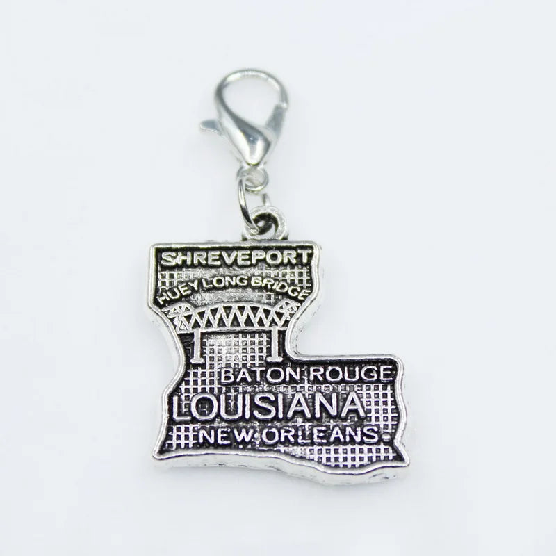 20pcs Louisiana State Dangle Charms Lobster Clasp DIY Pendant Bracelets