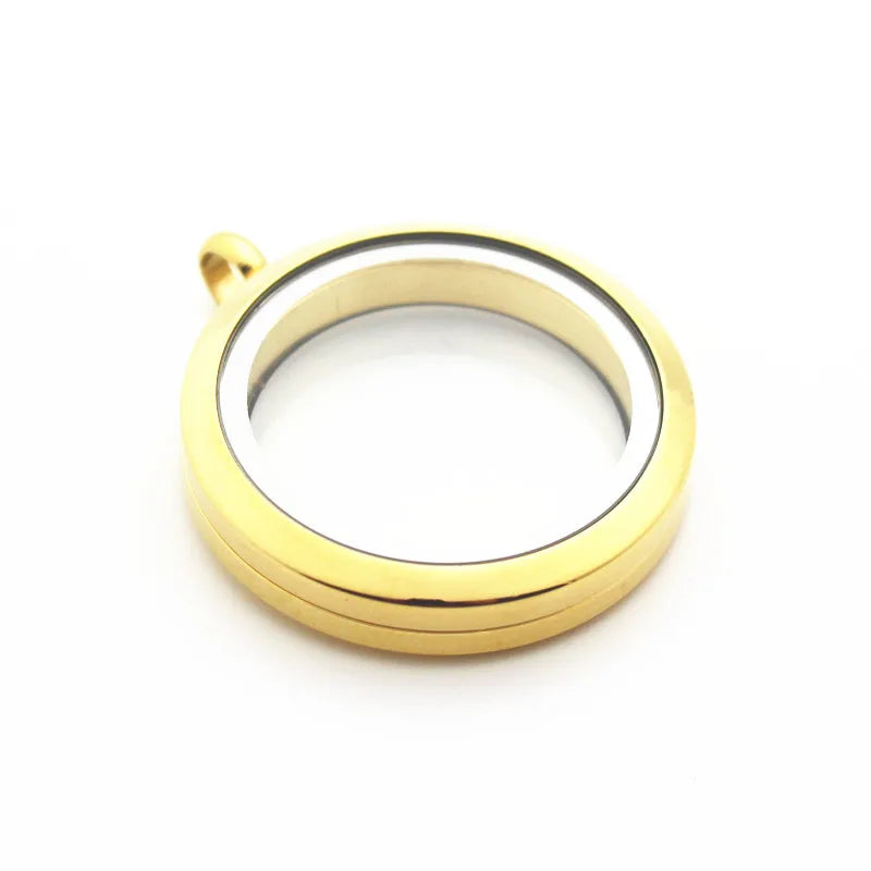 30mm Stainless Steel Twist Floating Locket Necklace Golden Sparkles
