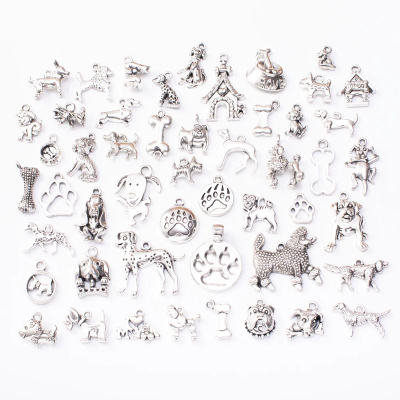 50PCS Tibetan Silver-Zinc Alloy Dog Bead Pendant Jewelry Making Accessories