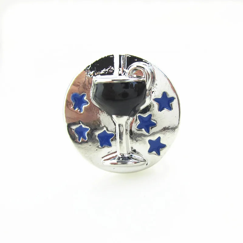 6pcs Enamel Wine Glass Snap Button Charms for Bracelets