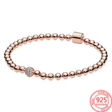 925 Silver Rose Barrel Buckle Bead Bracelet DIY Jewelry Gift