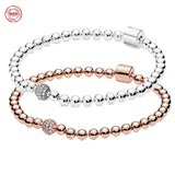 925 Silver Rose Barrel Buckle Bead Bracelet DIY Jewelry Gift
