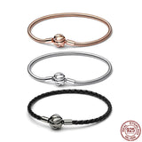 925 Silver Concentric Knot Snake Bone Chain Leather Bracelet DIY