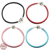 925 Silver Leather Bracelet with Original Charm Beads
