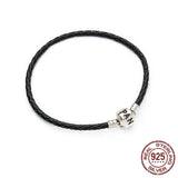 925 Silver Leather Bracelet with Original Charm Beads