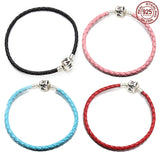 925 Silver Leather Clasp Bracelet for Charm Beads DIY