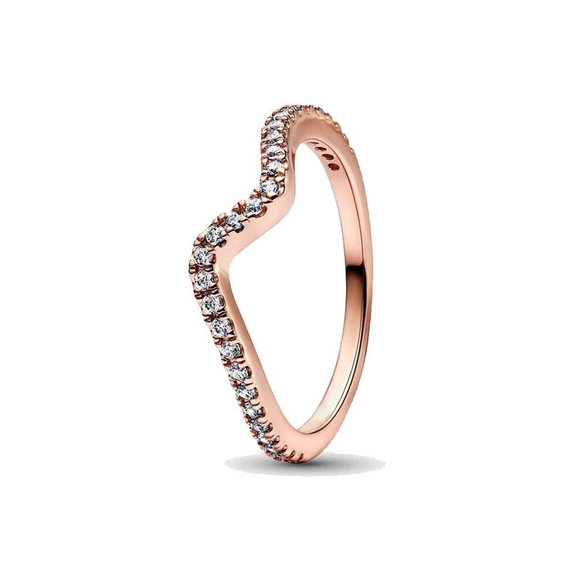 925 Silver Water Drop Heart Charm Ring Zircon Engagement Jewelry