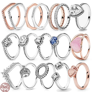 925 Silver Water Drop Heart Charm Ring Zircon Engagement Jewelry