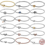 925 Sterling Silver Barrel Buckle Heart Clasp Bracelet for Charm DIY