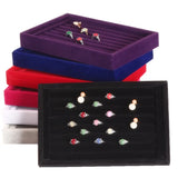 Jewelry Display Velvet Slots Earrings Rings Tray Organizer Holder Case Box