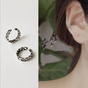 S925 Thai Silver Twist Chain Earrings Ear Clip for Women