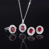 S925 Silver Jewelry Set Red Treasure Ring Earrings Pendant 3-Piece Set