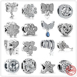 Silver 925 4 Leaf Clover Flower Dog Paw Star Butterfly Bead Bracelet DIY