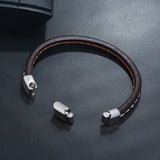 Stainless Steel Leather Bracelet Men's Casual Style