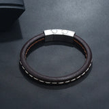 Stainless Steel Leather Bracelet Men's Casual Style