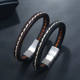 Stainless Steel Leather Bracelet Men's Casual Style