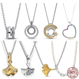 Autumn Ginkgo Leaf Necklace 925 Sterling Silver Heart Shape for Charm Beads DIY