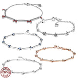 925 Silver Rose Chain Bracelet Fiery Red DIY