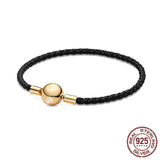 925 Silver Buckle Leather Bracelet for DIY Beads