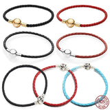 925 Silver Buckle Leather Bracelet for DIY Beads