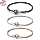 925 Silver Leather Bracelet with Charm Beads DIY