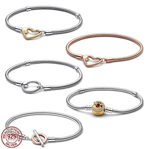 925 Sterling Silver Couple Bracelet with T-Shaped Clasp for Charm Beads
