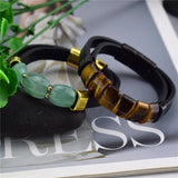Men's Natural Stone Leather Bracelet Stainless Steel