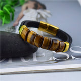 Men's Natural Stone Leather Bracelet Stainless Steel