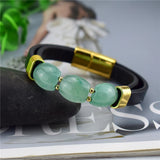 Men's Natural Stone Leather Bracelet Stainless Steel