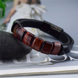 Men's Natural Stone Leather Bracelet Stainless Steel