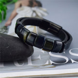 Men's Natural Stone Leather Bracelet Stainless Steel