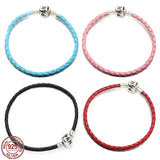 Leather Bracelet 925 Silver Clasp DIY Charm Beads Jewelry
