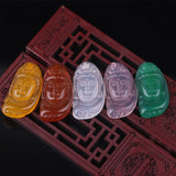 Natural Hand-Carved Jade Chalcedony Guanyin Necklace Pendant Luck