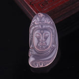 Natural Hand-Carved Jade Chalcedony Guanyin Necklace Pendant Luck