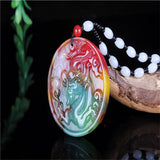 Hand-Carve ChickenBlood Jade Dragon Necklace Pendant Luck Amulet