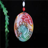 Hand-Carve ChickenBlood Jade Dragon Necklace Pendant Luck Amulet