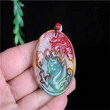Hand-Carve ChickenBlood Jade Dragon Necklace Pendant Luck Amulet