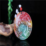 Hand-Carve ChickenBlood Jade Dragon Necklace Pendant Luck Amulet