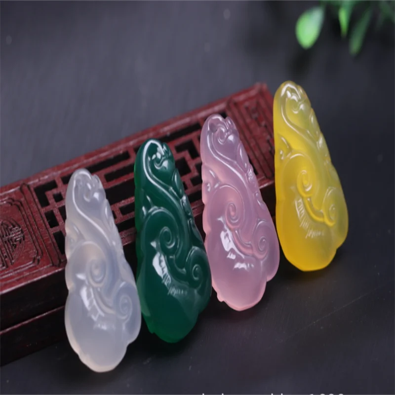 Hand-carved Colorful Chalcedony Ruyi Necklace Pendant Men Women LuckGifts