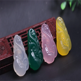 Hand-carved Colorful Chalcedony Ruyi Necklace Pendant Men Women LuckGifts