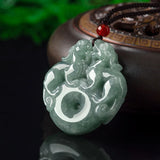 Hand-carved Emerald Double Pixiu Necklace Pendant