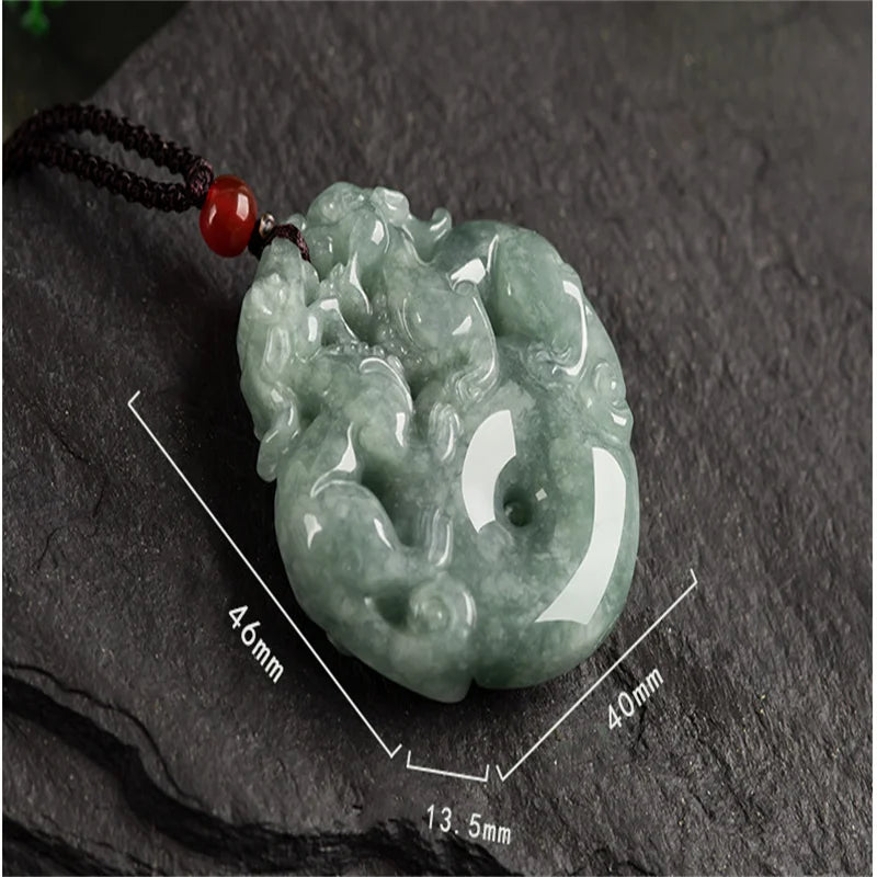 Hand-carved Emerald Double Pixiu Necklace Pendant