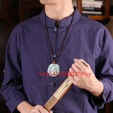 Hand-Carved Emerald Laughing Buddha Necklace Pendant